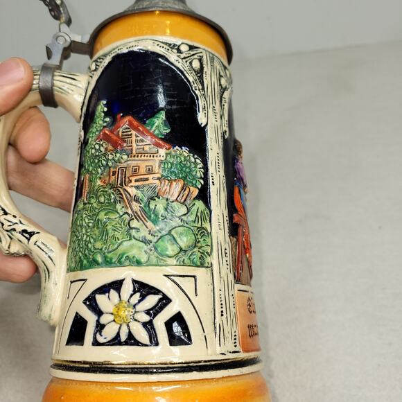 Vintage Pewter Beer Stein Lid West Germany Werner Corzelius Party Drinking Fun - Picture 15 of 16
